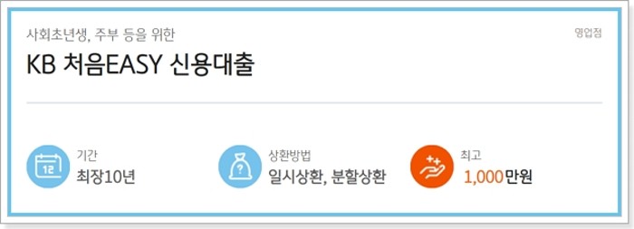 국민은행 신용대출 서류, 상환방법, 한도, 신용점수-사회초년생 처음EASY 