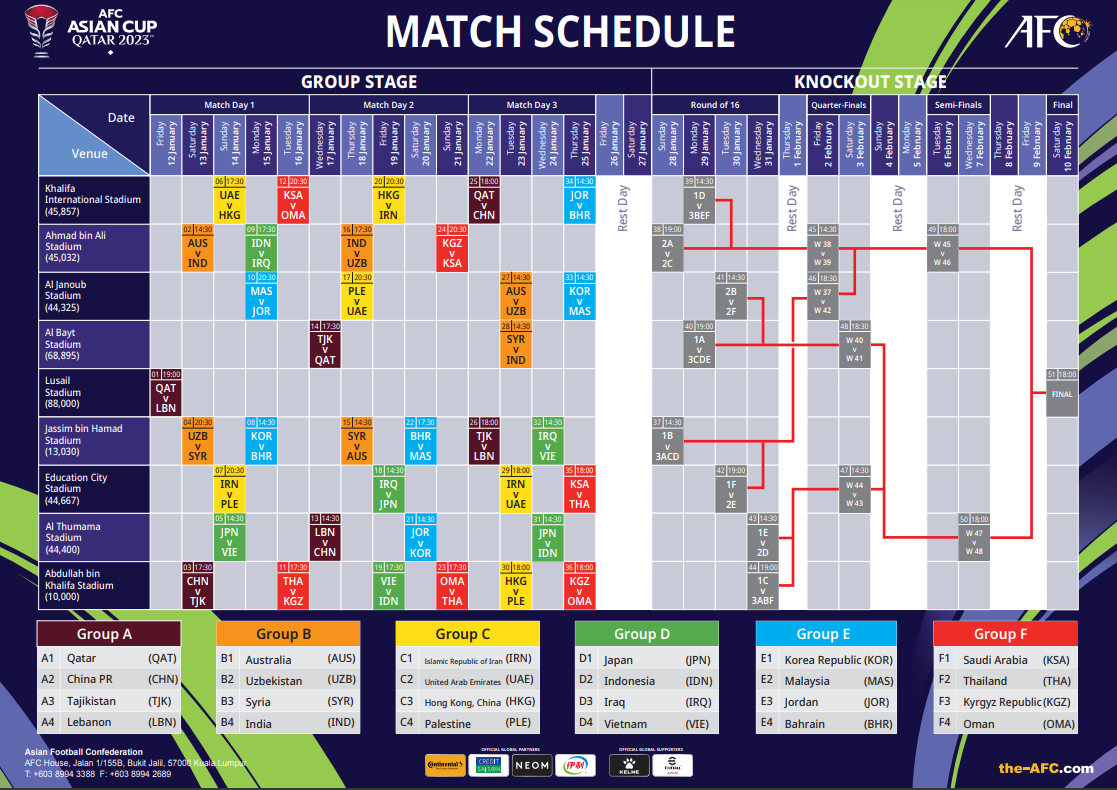 2023년 아시안컵 경기일정표 